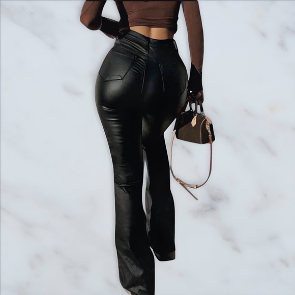 NWT SHEIN Apperloth High-Waisted Leather Bootcut Flare Leg Pants — Black, XS - Picture 4 of 12